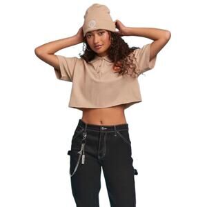 NWT Retro Airwalk Tan Cropped Polo Shirt top Women's Plus 0X Embroidered Logo